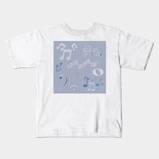 Blue and Grey Music Pattern Kids T-Shirt